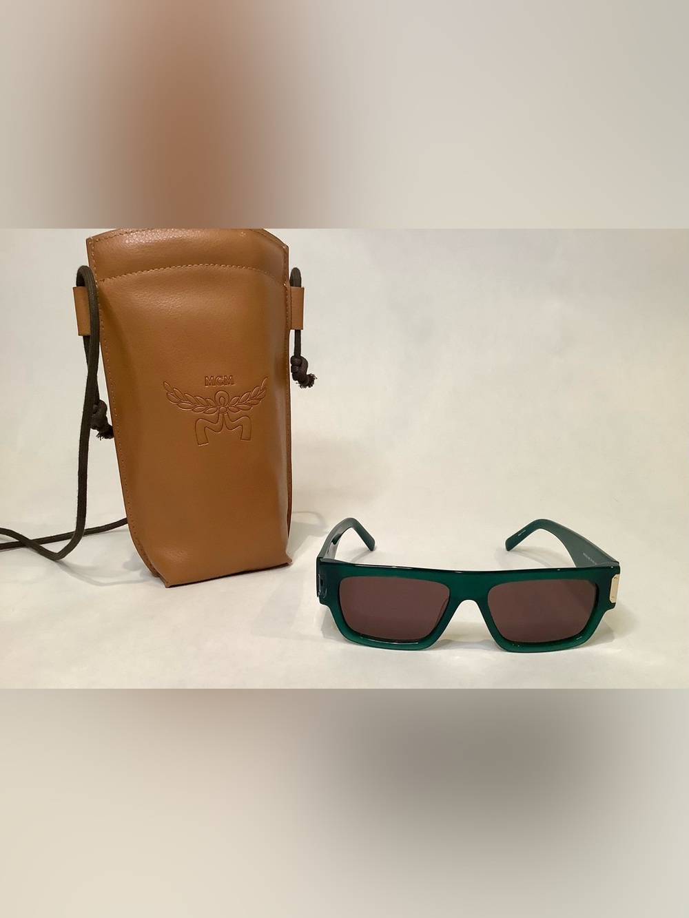 MCM Green Sunglasses with Tan Leather Pouch